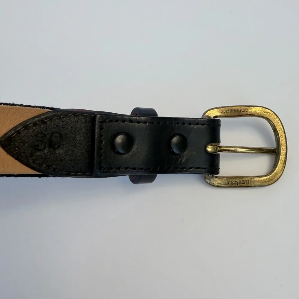 Needlepoint hand stitched vintage belts with solid brass buckles
